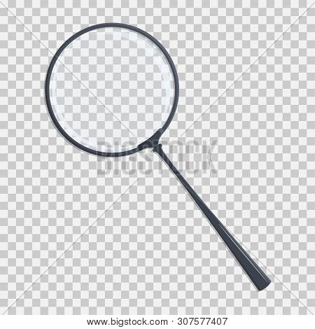 Magnifying Glass On Transparent Background. Loupe With Glass And Dark Blue Handle. Search And Inspec