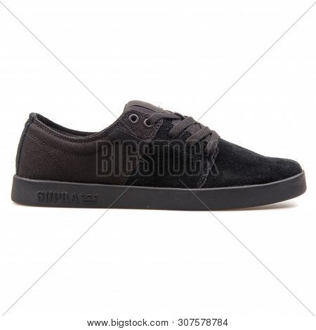 Vienna, Austria - August 25, 2017: Supra Stacks 2 Black Sneaker On White Background.