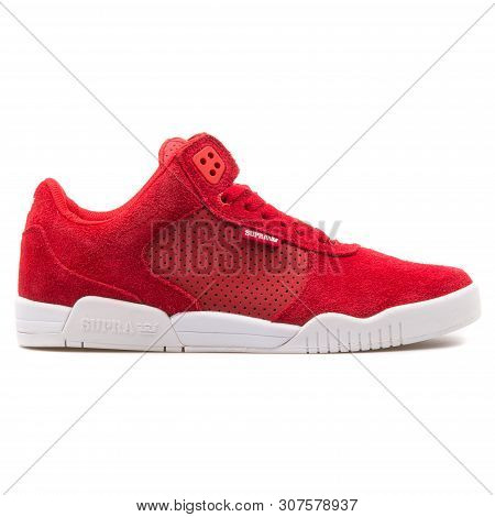Vienna, Austria - August 25, 2017: Supra Ellington Red And White Sneaker On White Background.
