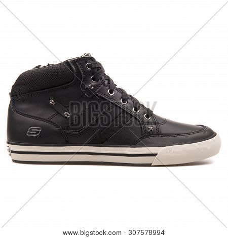 Vienna, Austria - August 25, 2017: Skechers Planfix Cogent Black Sneaker On White Background.