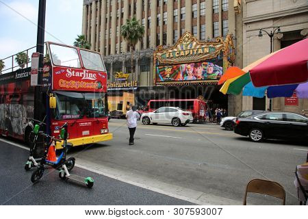 6/18/2019 Hollywood, California: Street Scenes of Hollywood California with street vendors, street performers, homeless, tourist, landmarks and various buildings with signs. Editorial Use Only. 