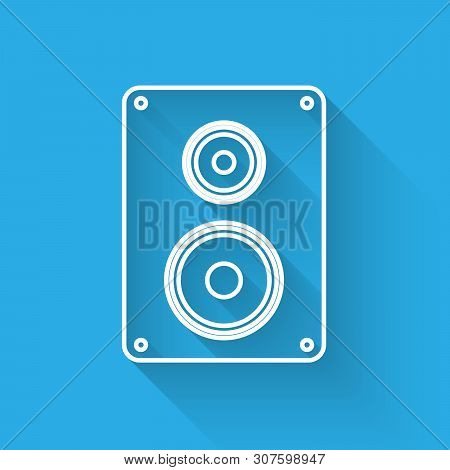 White Stereo Speaker Icon Isolated With Long Shadow. Sound System Speakers. Music Icon. Musical Colu