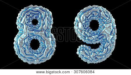 Number set 0, 1 made of crumpled foil. Collection symbols of crumpled silver foil isolated on black background. 3d rendering