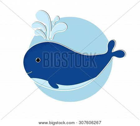 Vector Illustration. Cartoon Whale Icon In Modern Flat Style. Ocean Animal Fish Character. Isolated 