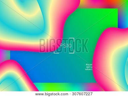 Liquid Fluid. Cool Ui, Website Frame. Holographic 3d Backdrop With Modern Trendy Blend. Vivid Gradie