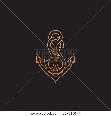 Golden Monogram Letter S With Anchor. Vector Illustration.