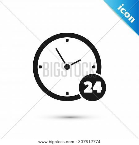 Black Clock 24 Hours Icon Isolated On White Background. All Day Cyclic Icon. 24 Hours Service Symbol