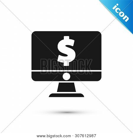 Black Computer Monitor With Dollar Symbol Icon Isolated On White Background. Online Shopping Concept