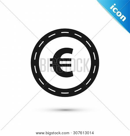 Black Coin Money With Euro Symbol Icon Isolated On White Background. Banking Currency Sign. Cash Sym