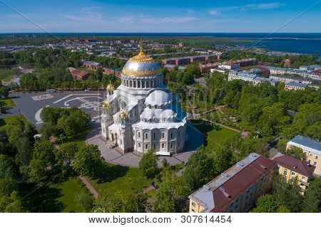 The Old St. Nicholas Naval Cathedral On A Sunny June Day (aerial Photography). Kronstadt, Russia