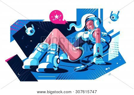 Cute Cosmo Girl Vector Illustration. Attractive Young
