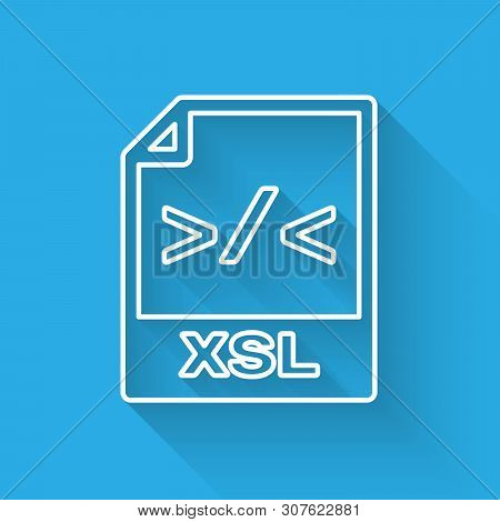White Xsl File Document Icon. Download Xsl Button Line Icon Isolated With Long Shadow. Excel File Sy