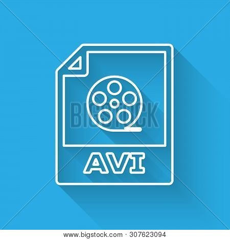 White Avi File Document Icon. Download Avi Button Line Icon Isolated With Long Shadow. Avi File Symb