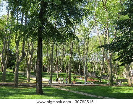 Istanbul, June 22, 2015. People Walk In The Historic City Park Gulhane