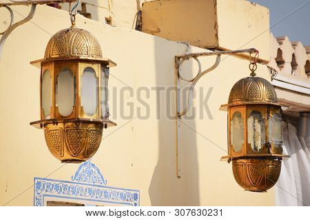 Udaipur, Rajasthan / India - 21 June 2019: Abstract Background Of Selective Focus Shot Of Golden Vin