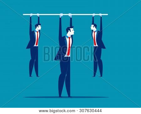 Leadership.  Manager Holding Bar With Hanging Staff. Concept Business Vector Illustration.