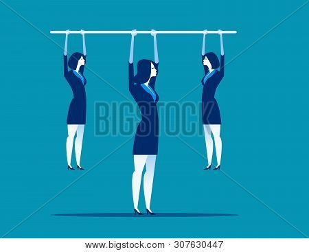 Leadership.  Manager Holding Bar With Hanging Staff. Concept Business Vector Illustration.