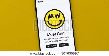 Kyrenia, Cyprus - June 21, 2019: Grin Cryptocurrency Website Displayed On Smartphone Screen. Grin Is