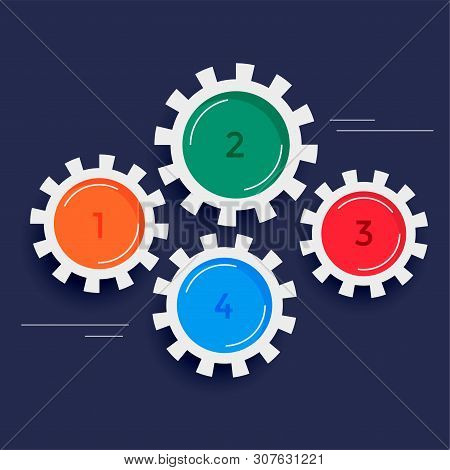 Four Steps Gears Infographic Background Vector Illustration