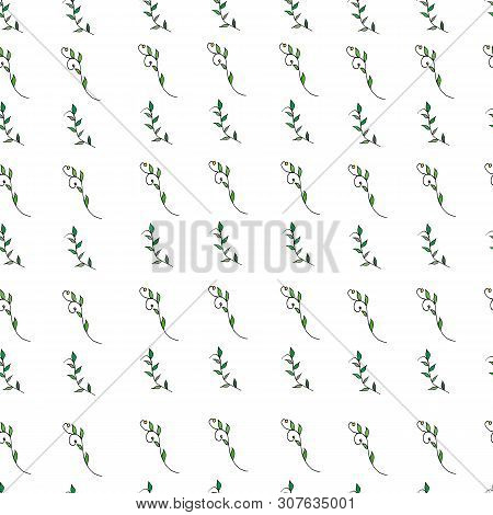 Background Black Hand Draw Vector. Vector Seamless Pattern For Spring Mood Of Green Branches And Flo