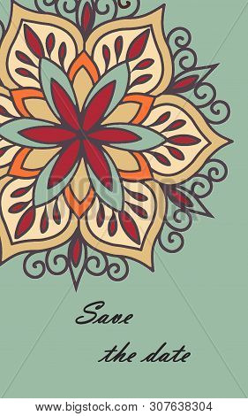 Vector Circle Lace Hand Drawn Oriental Ornament Card