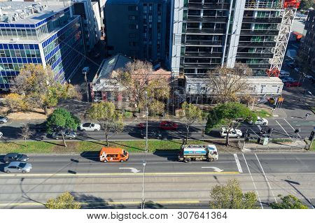 Melbourne, Australia - June 7, 2019: Flemington Road In Parkville. Flemington Road Is An Inner Urban
