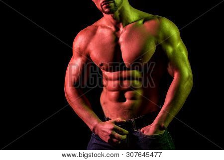 Hot Attractive Guy Tries To Seduct. Complete Seduction. Close Up Of Males Naked Chest With Perfect S