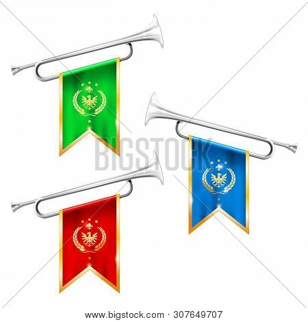 Silver Trumpets With Royal Symbolics - Fanfare For Victorious, Brass Instruments