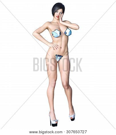 Tall Sexy Woman Minimalist Futuristic Lingerie.metal Bra Panties.conceptual Fashion Art.seductive Ca