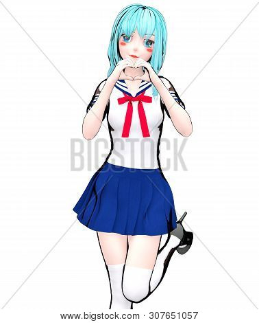 3D Japanese Anime Schoolgirl.