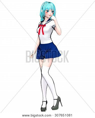 3D Japanese Anime Schoolgirl.