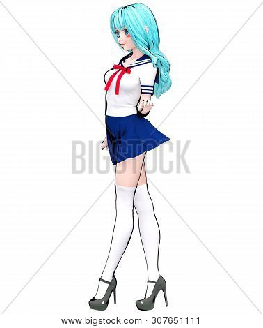 3D Japanese Anime Schoolgirl.