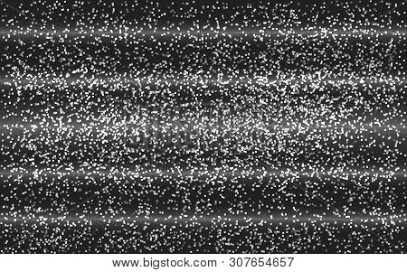Glitch No Signal. Vhs Noise Background. Black And White Tv Texture. Old Television Concept. Monochro