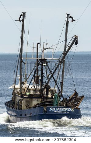 New Bedford, Massachusetts, Usa - June 17, 2019: Recently Repainted Clammer Silverfox Heading Into B