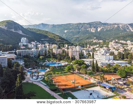 Becici, Montenegro - June 11.2019. View Of Hotels In Popular Resort Village Of Becici