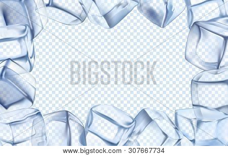 Ice Cubes Frame. Chill Border, Icy Cold Cube And Iced Rectangular Frame. Arctic Iced Cubes, Cool Icy