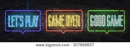 Realistic Vector Set Neon Sign Of Game Logo For Template Decoration And Covering On The Background W