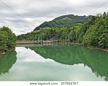 Small Artifical Lake Rampensee (raempensee), Or Stausee Rempen Or Wagitaler Aa Stausee Or Waegitaler