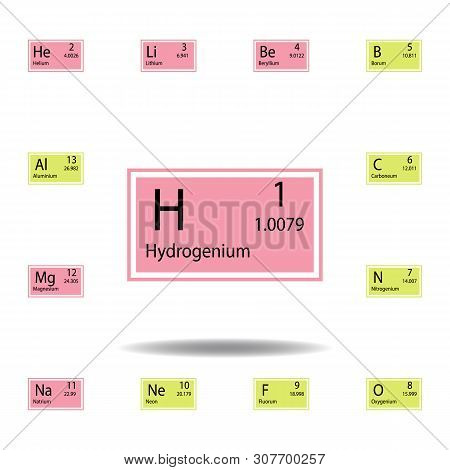 Periodic Table Element Hydrogenium Color Icon. Set Of Chemical Sign Color Icon. Signs And Symbols Co