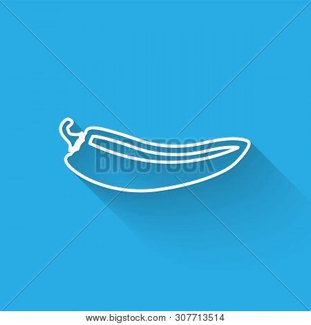 White Hot Chili Pepper Pod Line Icon Isolated With Long Shadow. Design For Grocery, Culinary Product