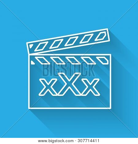 White Line Movie Clapper With Inscription Xxx Icon Isolated With Long Shadow. Age Restriction Symbol