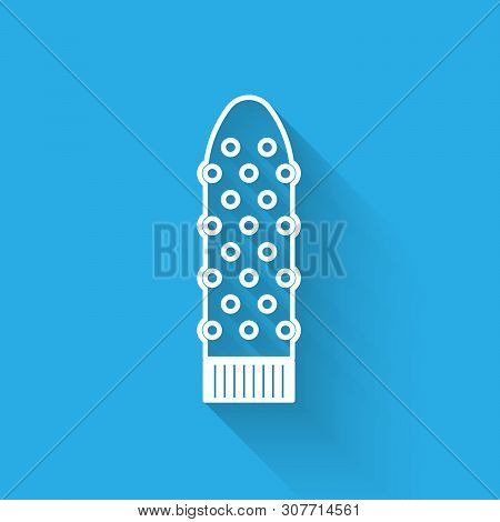 White Line Dildo Vibrator For Sex Games Icon Isolated With Long Shadow. Sex Toy For Adult. Vaginal E