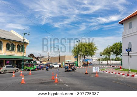 Bangkok, Thailand - June 6, 2019 : Thanon Thai Wang Street Back Side Of Wat Phra Kaew And Grand Pala