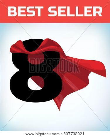 Eight In Red Hero Cape. Super Cloak. Super Power. Power Concept. Leadership Sign. Superhero Symbol