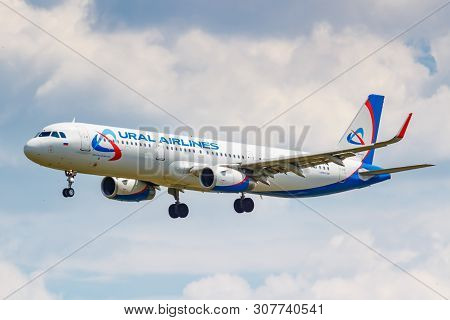 Moscow, Russia - June 21, 2019: Aircraft Airbus A321-231(wl) Vp-bsw Of Ural Airlines Landing At Domo