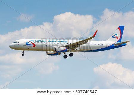 Moscow, Russia - June 21, 2019: Aircraft Airbus A321-231(wl) Vp-bsw Of Ural Airlines Landing At Domo
