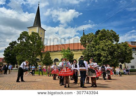 Brno - Bystrc, Czech Republic, June 22, 2019. Traditional Czech Feast. Folk Festival. Girls And Boys