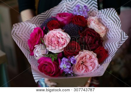 Bouquet Of Flowers On A Leg In The Interior Of The Restaurant For A Celebration Shop Floristry Or We