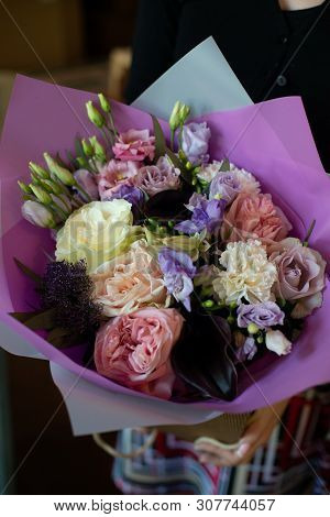 Bouquet Of Flowers On A Leg In The Interior Of The Restaurant For A Celebration Shop Floristry Or We