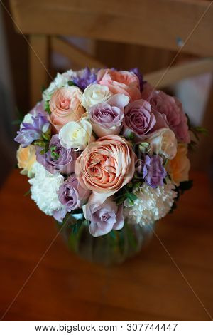 Bouquet Of Flowers On A Leg In The Interior Of The Restaurant For A Celebration Shop Floristry Or We